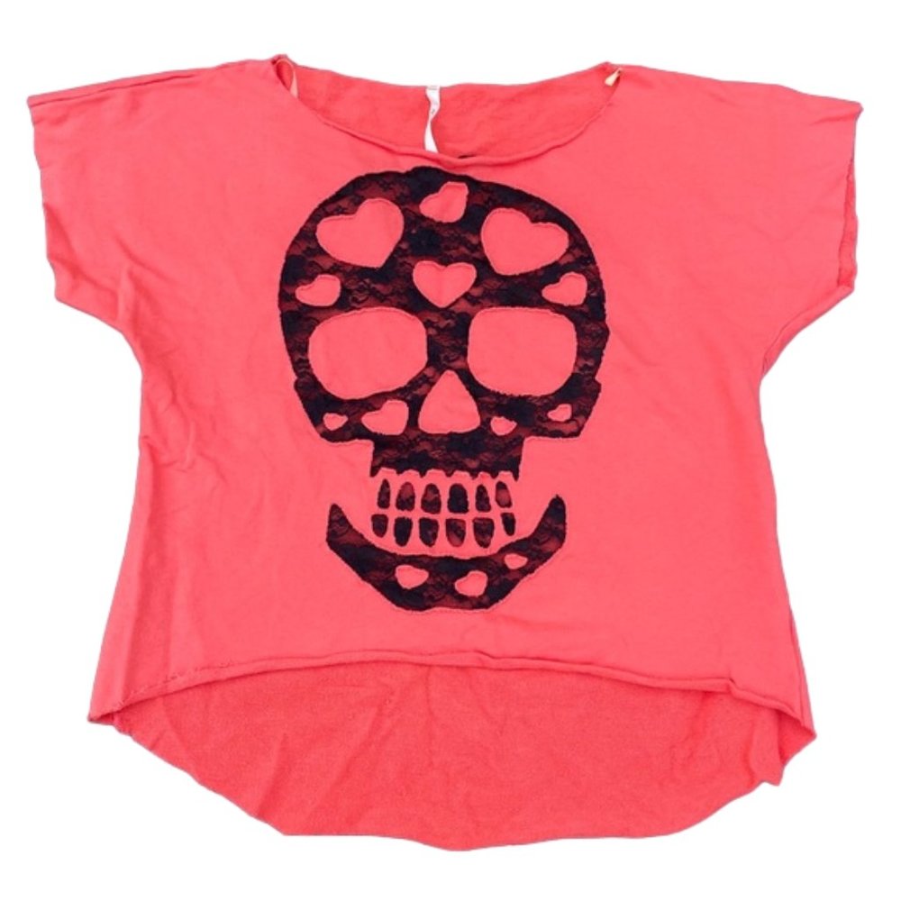 Lace Skull Short Sleeve Sweatshirt